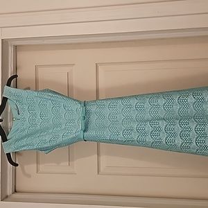 Danny & Nicole belted turquoise A line midi sleeveless dress